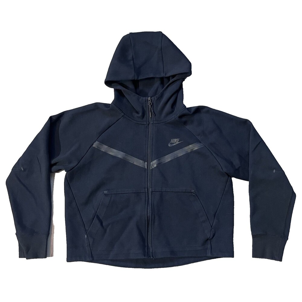 Nike Womens Tech Fleece Cropped Full Zip Hoodie Size Medium Black